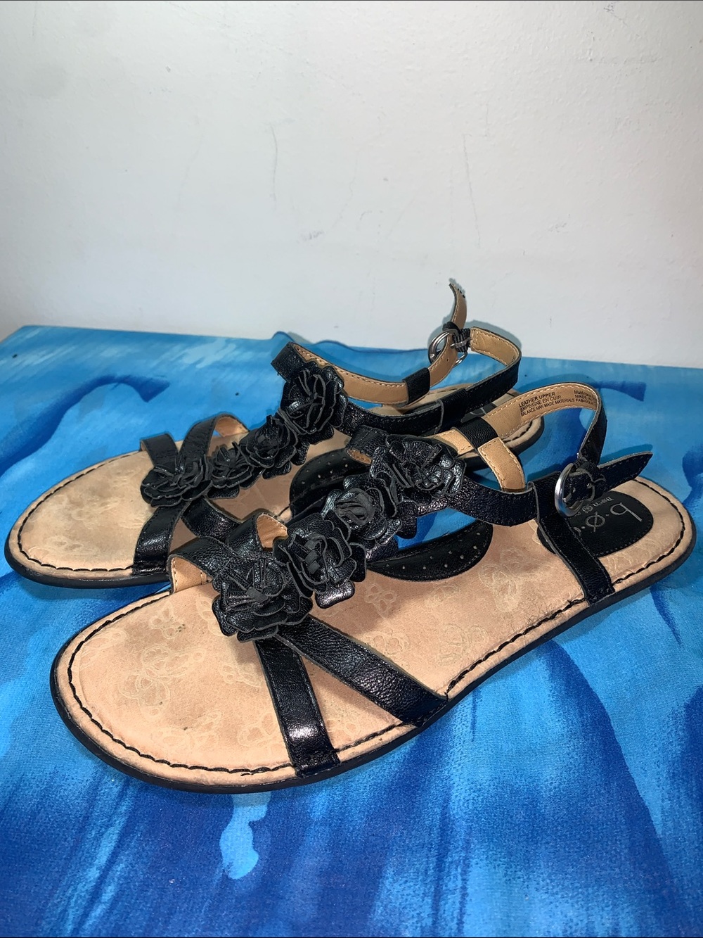 b.o.c. Black Floral Ankle Strap Women's Sandals